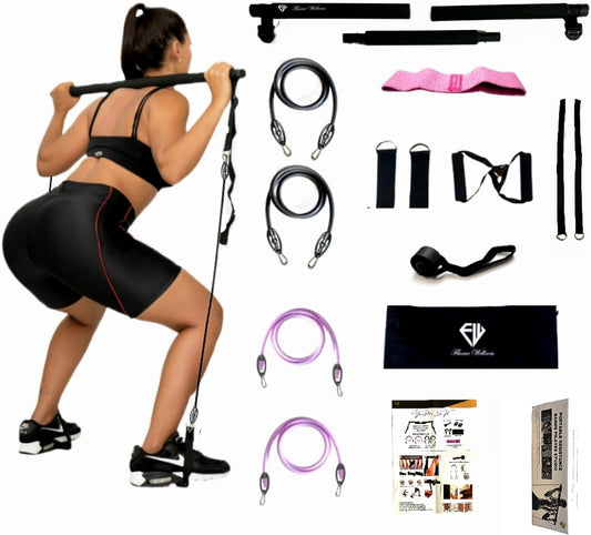 Improved Pilates Bar Kit with Resistance Bands, Door Anchor, Booty Band, Multifunctional Portable At Home Workout Equipment Bar For Women & Men, Full Body Yoga Pilates Gymstick for Shaping and Toning