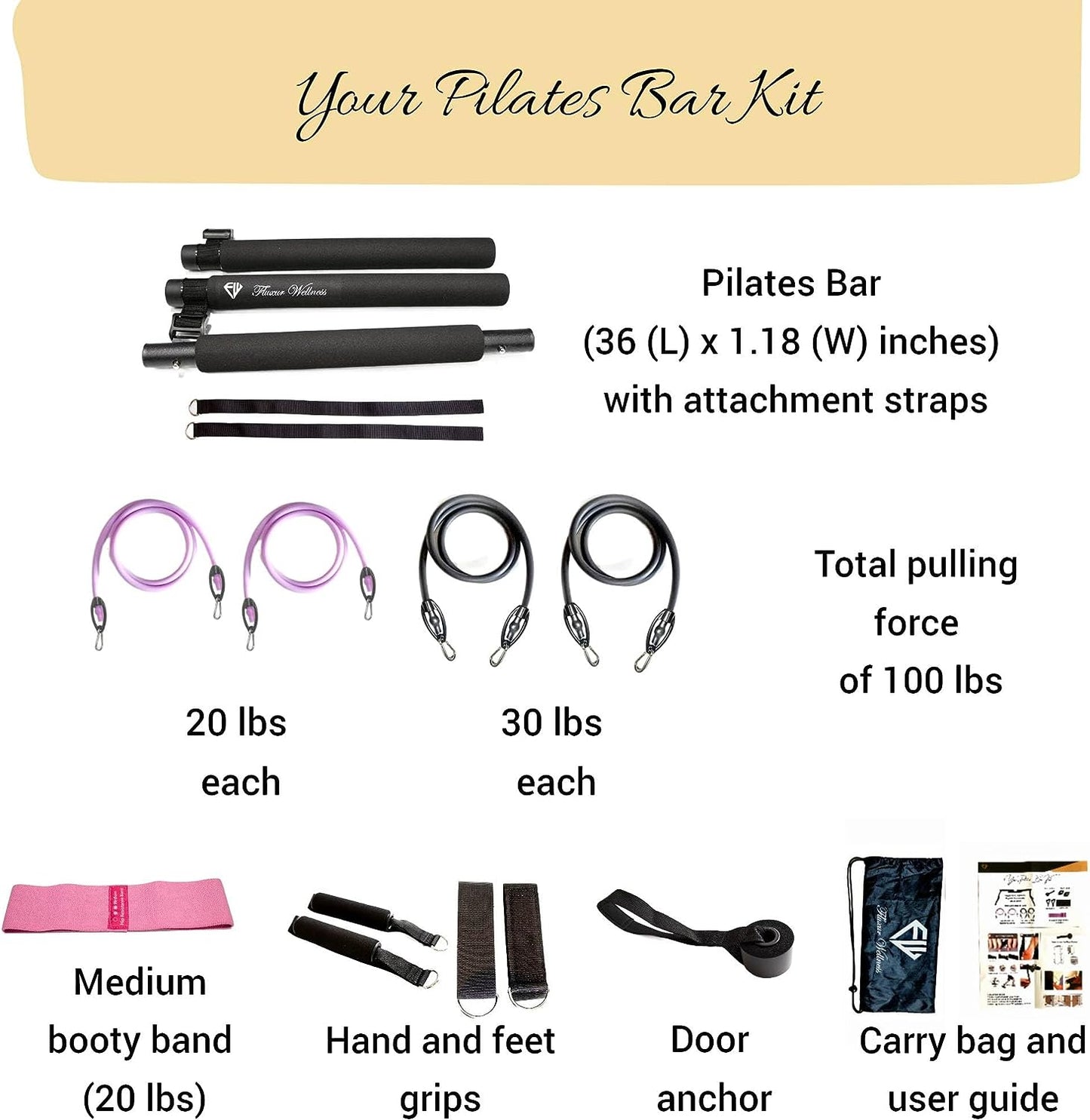 Improved Pilates Bar Kit with Resistance Bands, Door Anchor, Booty Band, Multifunctional Portable At Home Workout Equipment Bar For Women & Men, Full Body Yoga Pilates Gymstick for Shaping and Toning